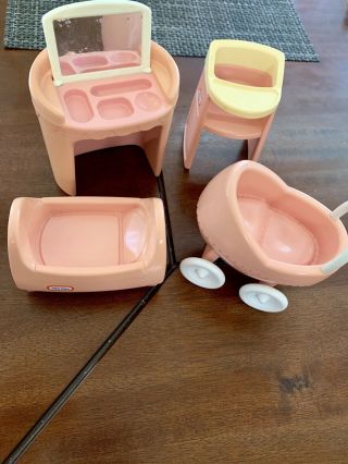 Little Tikes - Dollhouse - Nursery Furniture Buggy - Cradle - High Chair - Dresser - Vintage