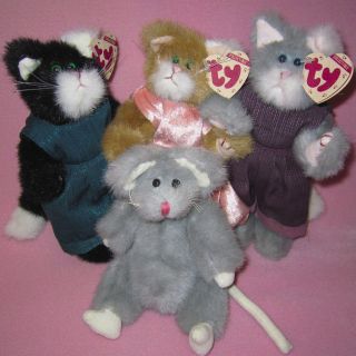 Ty Attic Treasures Cats Whiskers,  Pouncer,  Purrcy & Sqeaky The Mouse Plush
