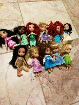 11 Disney Princess Petite Toddler Dolls Set Of Ariel Rapunzel Elsa Tinkerbell.
