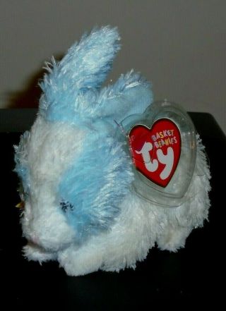 Ty Basket Beanie Baby - Flipsy The Teal & White Easter Bunny (4.  5 Inch) Mwmt