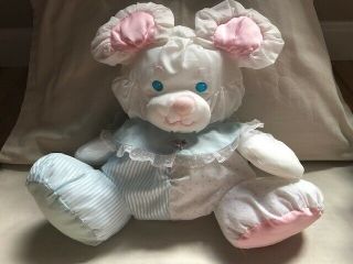 Fisher Price Puffalump Blue Mouse W Rattle Nylon 11 " Vtg 1980’s