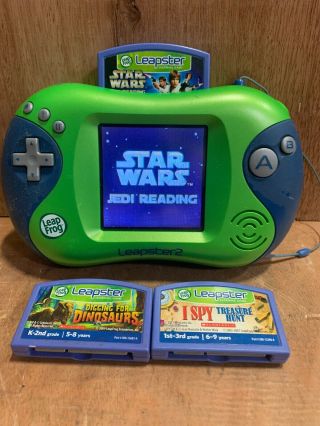 Leapfrog Leapster 2 Learning Game System - Green 3 Games Star Wars I Spy Dino A