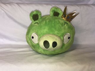 Angry Birds 8 " Green King Pig Plush No Sound Gold Crown Commonwealth Bad Piggies