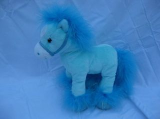 Animal Alley Turquoise Aqua Blue Plush Horse Pony Feather Boa Mane Tail 10 "