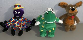 3 The Wiggles 8” Beanies Plush Wags Dog Henry Octopus Dorothy Dinosaur
