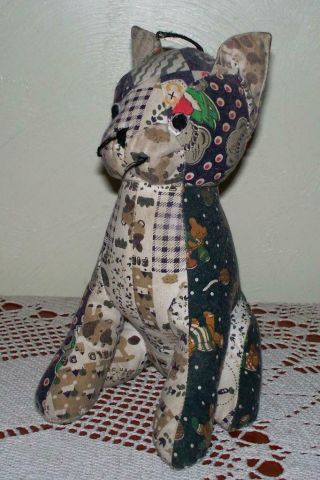 Vintage Soft Sculpture Stuffed Bull Dog Patchwork Calico Material Hand Made