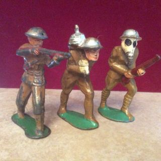 Vintage Ww2 Metal Lead Manoil/barclay Toy Soldiers Gas Masks,  Explosives
