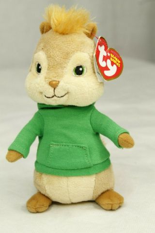 Ty Alvin And The Chipmunks Theodore 7 " Green Beanie Babies Plush Stuffed 2009