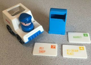 Vintage Fisher Price Little People Mail Truck 3 Letters Driver Mail Box Blue