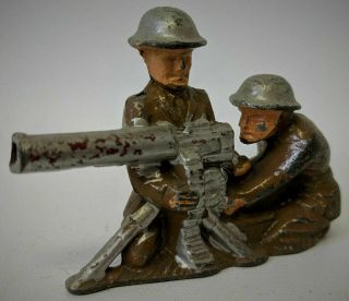 Vintage 1930s Manoil Barclay Toy Lead Soldier 81 M108 Machine Gunner And Helper