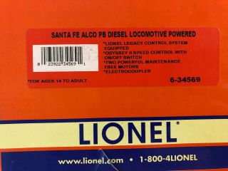 Lionel 6 - 34569 Santa Fe Alco PB Powered Diesel Engine w/ Legacy 3 Rail in O/B 2