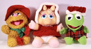 1987 Henson Christmas Muppet Babies Baby Kermit Miss Piggy Fozzie Bear Plush 7 "