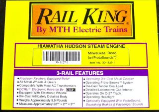 Milwaukee Road Hiawatha Hudson Locomotive MTH RAIL KING O Gauge 9