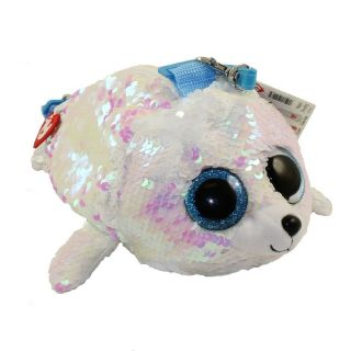 2018 Ty 8 " Icy White Seal Fashion Flippy Color Changing Sequin Glam Purse Strap