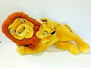 Disney Parks Lion King Mufasa & Simba Plush Set Stuffed Authentic 15 "