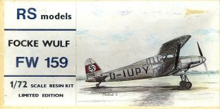 1/72 Rs Models Focke Wulf Fw - 159 Resin Model