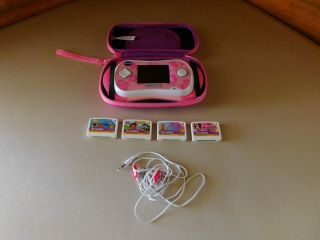 Vtech Mobigo Touch Learning System Zipper Case & 4 Games Ear Plugs Girls Pink