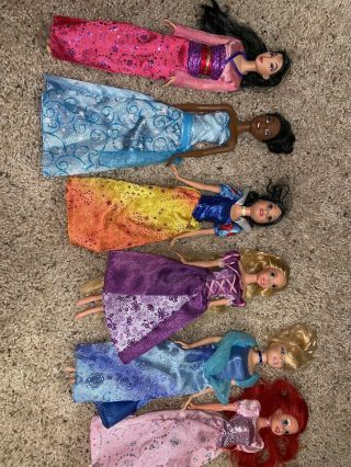 Disney Princess Doll Set (mulan,  Tiana,  Snow White,  Rapunzel,  Cinderella,  Ariel)