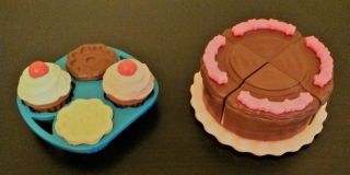 1987 Fisher Price Fun Food Cake,  Icing,  Trim,  Plate,  2 Cupcakes,  2 Cookies & Tray 2