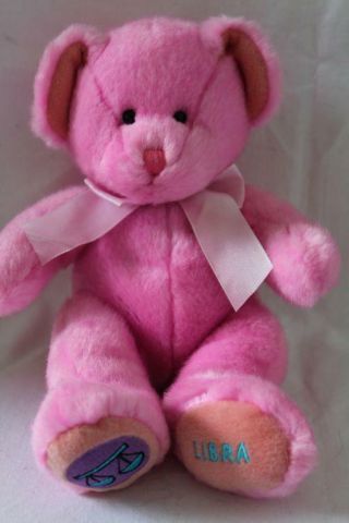 Vtg Russ Berrie Soft Stuffed Zodiac Libra Teddy Bear Plush/toy Pink 10 " (z8)