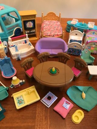 Vintage Fisher Price Loving Family Doll House Furniture And Car 3