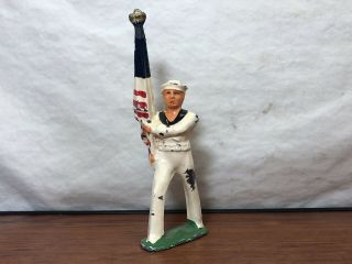 Vintage Navy Seaman Color Guard Flag Bearer Die - Cast Metal Old Toy Soldier