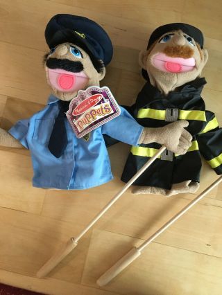 Melissa And Doug Puppets Policeman & Fireman Hand Puppets With Stick