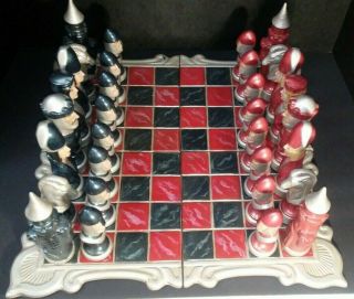 Complete Vintage Chess Set With Board Ceramic Scioto Rare