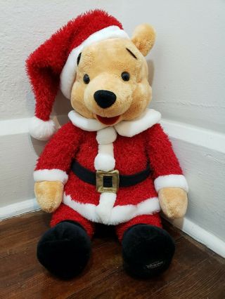 Disney Store 14 " Winnie The Pooh Christmas Santa Plush