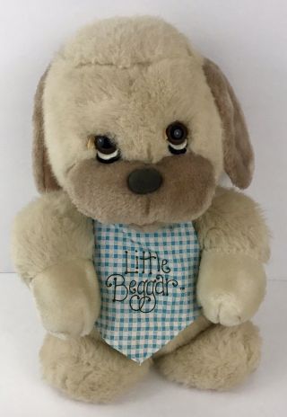 Applause Little Beggar Dog Puppy Plush Stuffed Animal Tan Blue Bib 12 " I