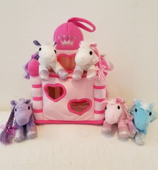 Unipak 6 Piece Soft Plush Pink Castle 11 " With 5 Princess Ponies
