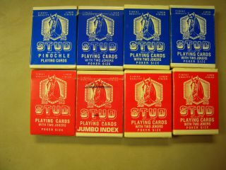 Vintage Stud Playing Cards 8 Decks Near 4 Red,  4 Blue
