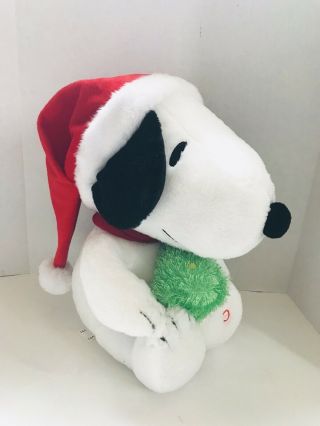 15” Large Peanuts Snoopy W/ Christmas Tree Musical Plush Stuffed Animal Gemmy