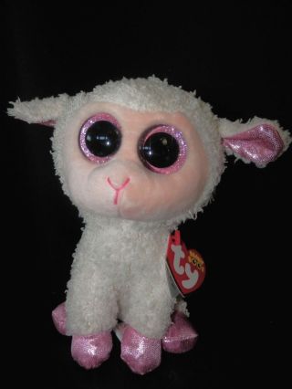Ty Beanie Boos Twinkle The Lamb Pink Trim Buddy 9 " Big Sparkle Eyes
