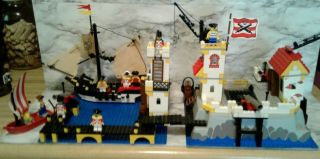 Vintage Lego 6277 Imperial Trading Post Pirate Ship Boat W/ All Mini Figs