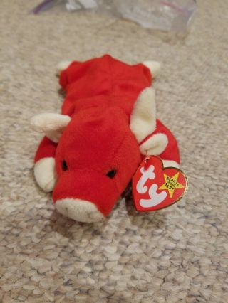 Ty Beanie Baby Snort The Bull Style 4002 Pvc Filled 1995 Rare