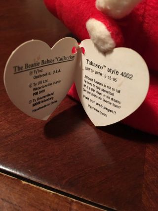 TY BEANIE BABY ' TABASCO ' the Bull RETIRED 1995 w/tag and spelling errors. 3