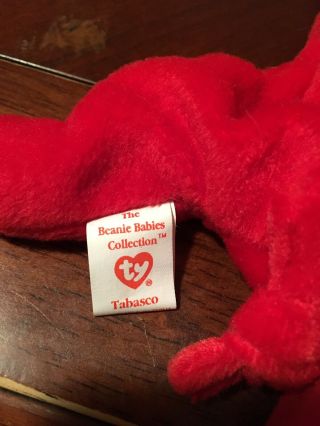 TY BEANIE BABY ' TABASCO ' the Bull RETIRED 1995 w/tag and spelling errors. 5