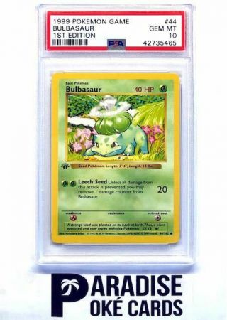 1999 Pokemon Bulbasaur 44 Shadowless Common First Edition Base Psa 10 Gm Gem