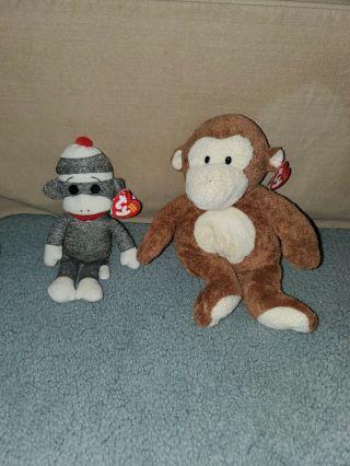 Ty Socks The Sock Monkey Stuffed Plush 9 " And Dangles