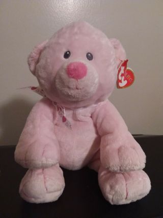 Ty Pluffies Amore The Pink Bear Plush Stuffed Animal Soft Heart Ribbon 9 " 2012