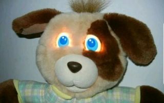 1990 Galoob Peeper Pals Puppy Dog Plush In Pajamas Eyes Light Up 14 " Tall