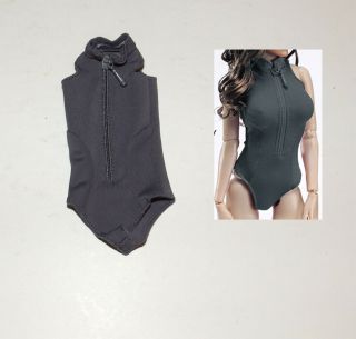 1/6 Scale Female Smcg Dark Grey Spandex Scuba Swimsuit Zipper Closure Basics