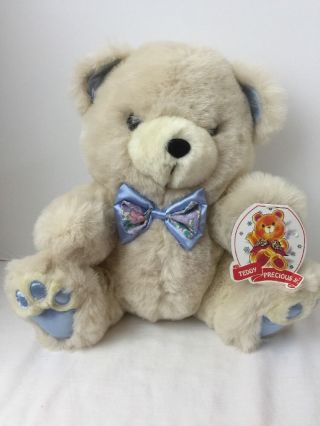 Teddy Precious Jr 12 " Dan Dee Cream & Blue Paw Bear Plush