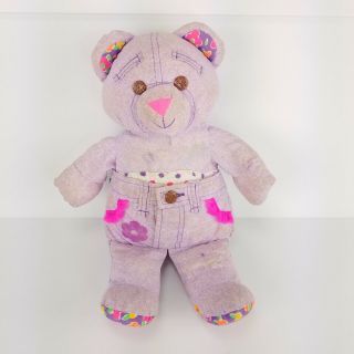 Vintage Tyco 1994 Doodle Doll Teddy Bear Plush Stuffed Animal Flower Purple Pink