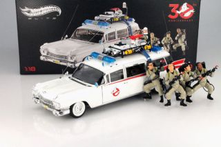1/18 Elite Hot Wheels White 1959 Cadillac Ghostbusters Ecto 1 - Figures Bly25