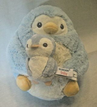 Aurora Baby Mommy & Baby Penguin Plush Blue & White 8 " Soft &