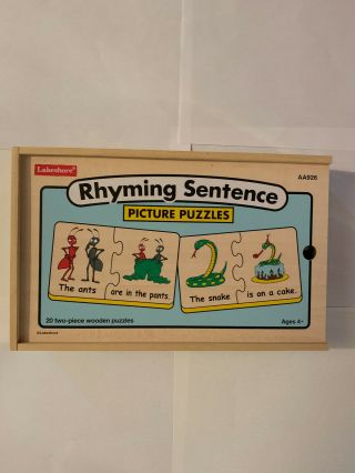 Wooden Rhyming Sentence Two - Piece Puzzles,  20 Puzzles In A Wooden Box
