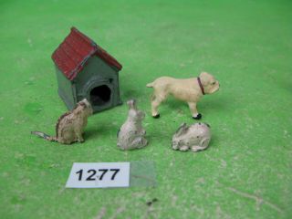 Vintage Britains & Other Lead Farm Hutch Cat Rabbits & Bulldog 1277