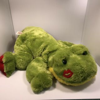 Large Green Jumbo Dee Frog Stuffed Animal Plush Kiss Soft Valentine Vtg Dandee